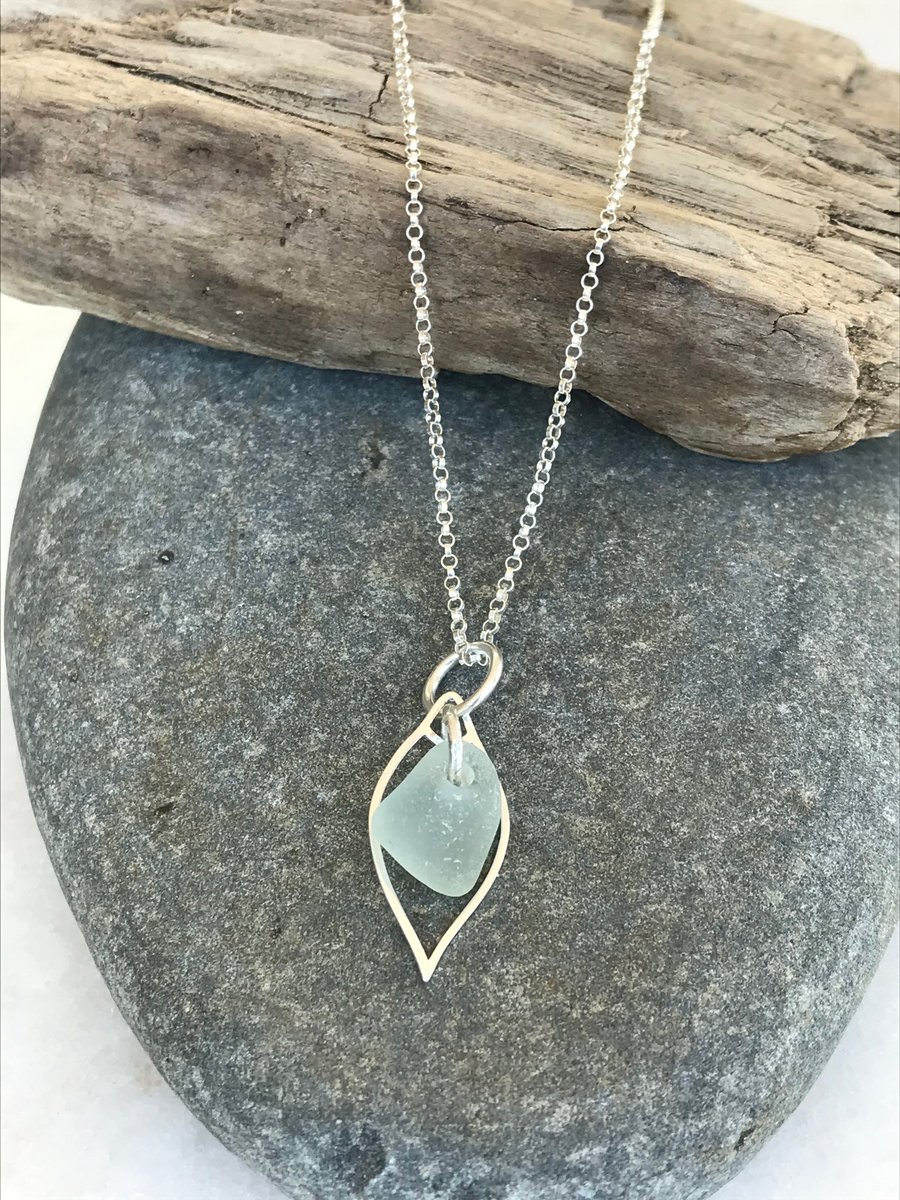 Sterling Silver And Sea Glass Necklace, sustainable, eco 