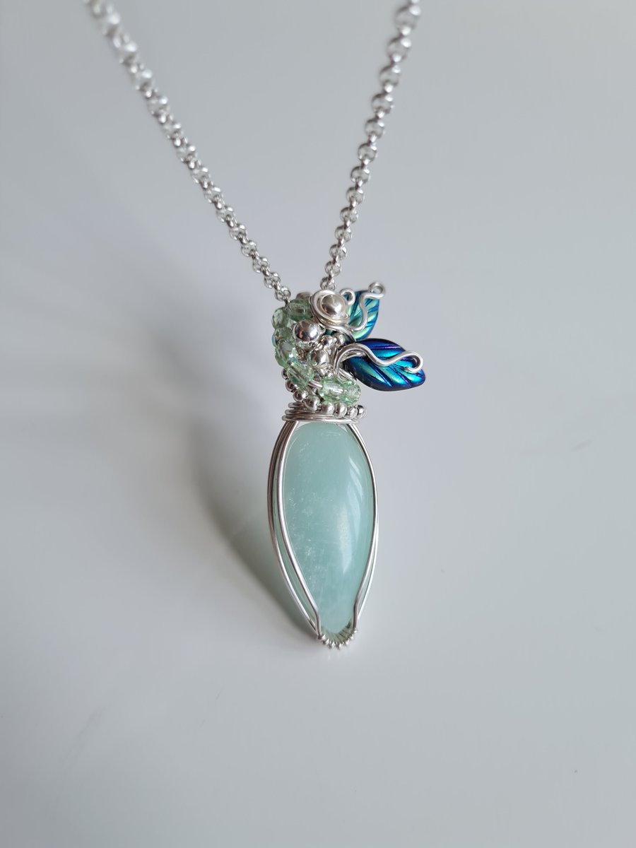 925 Silver & Natural Amazonite Crystal Necklace Pendant Gift Jewellery Jewelry