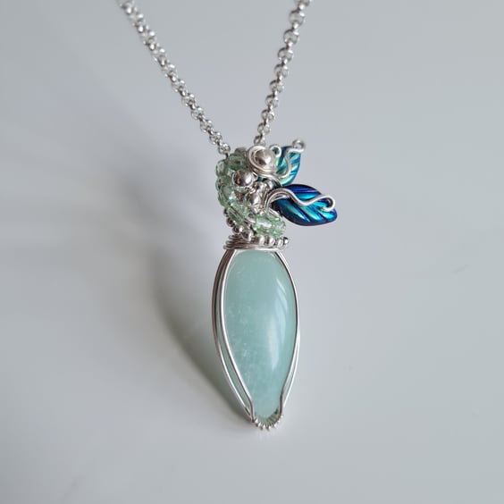 925 Silver & Natural Amazonite Crystal Necklace Pendant Gift Jewellery Jewelry