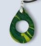 Green and Golden Yellow Marbled Glasses Holder Necklace Teardrop Pendant