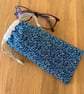Glasses case, sunglasses pouch, padded, with drawstring,  in navy floral cotton