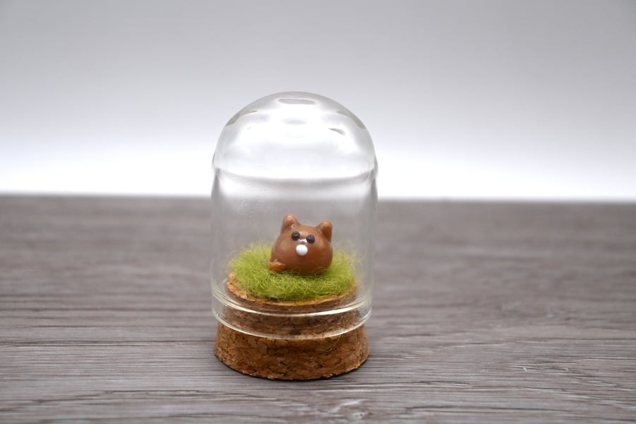 small glass brown cat cloche