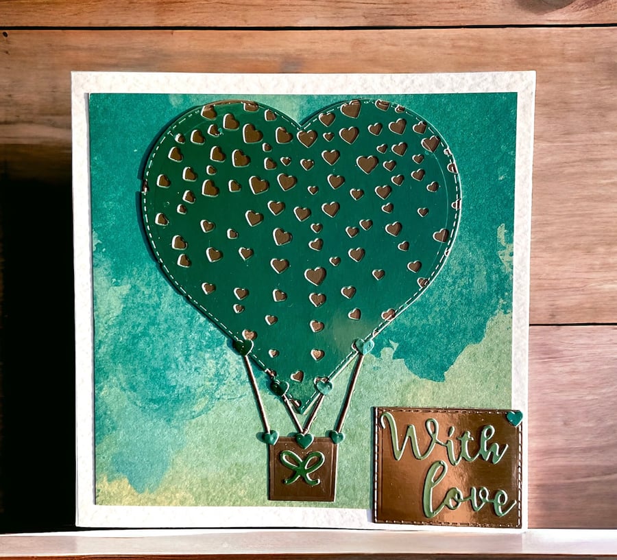 Card. Hot air balloon card for Valentine’s Day, wedding or other occasion