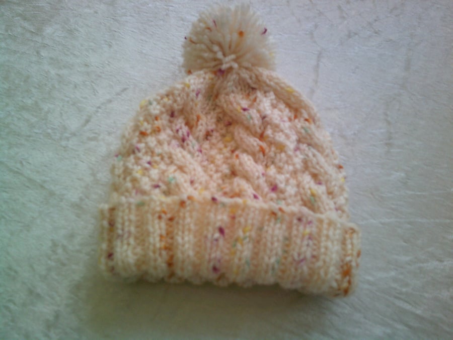 Cable and Moss Stitch Child's Bobble Hat