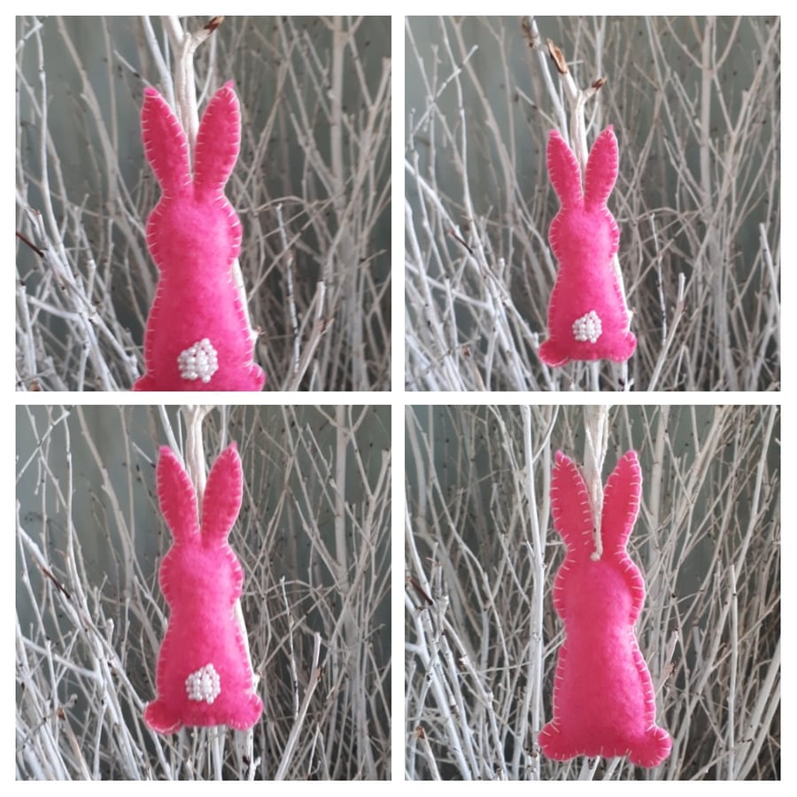 Easter bunny hanging decoration in pink. 