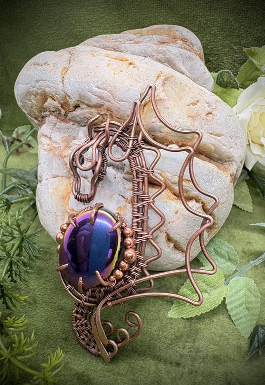 Copper and Purple Rainbow Hematite Mystical Dragon pendant
