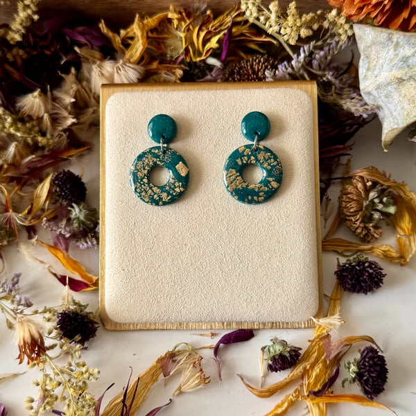 Teal and Gold - Circle and Hoop Earrings 