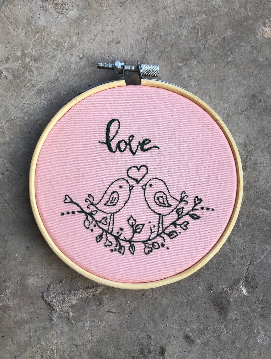 Love Birds, Handmade Embroidery Hoop, Wall Hanging, Personalised Embroidery Art