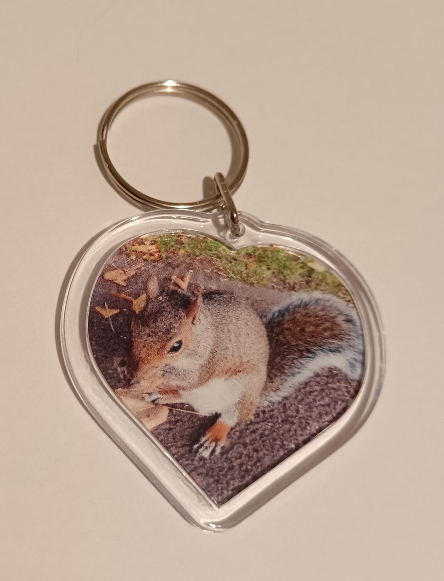 Cute squirrel photography heart shaped keyring 