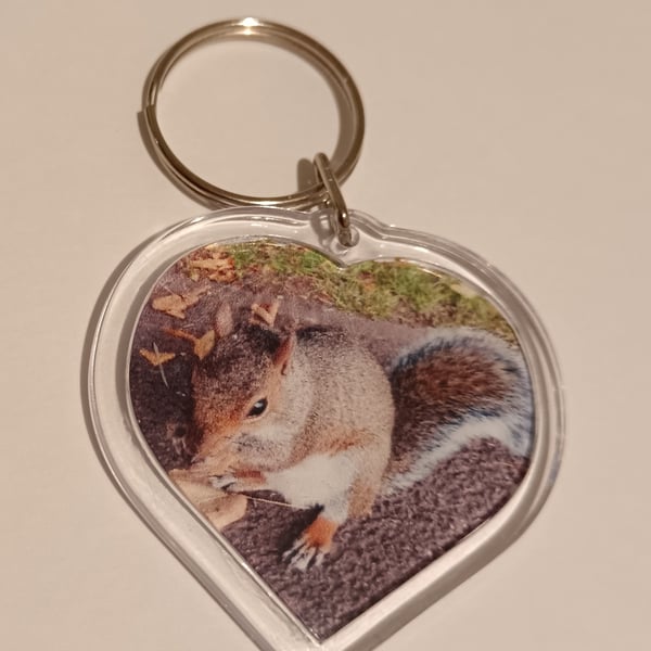 Cute squirrel photography heart shaped keyring 