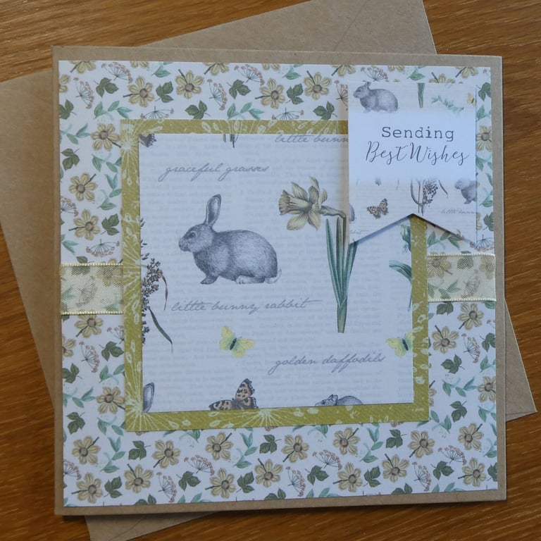 Best Wishes Card - Botanical Butterflies and Flowers - Easter, Birthday