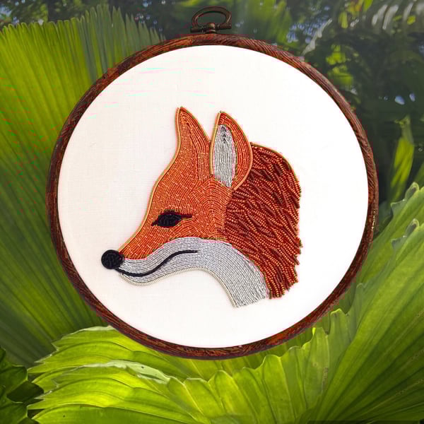 Goldwork Embroidery Fox, Fox Wall Art, Hand Embroidery Hoop, Fox Lover Gift, Met