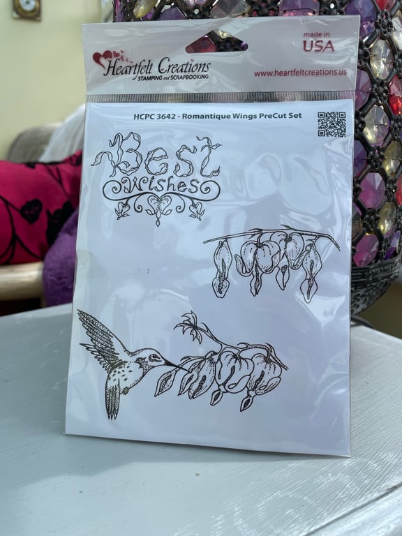 Heartfelt Creations Romantique Wings precut red rubber stamp set