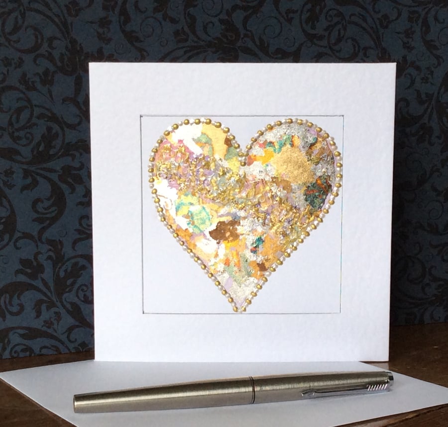 Gold and silver leaf heart Card. 