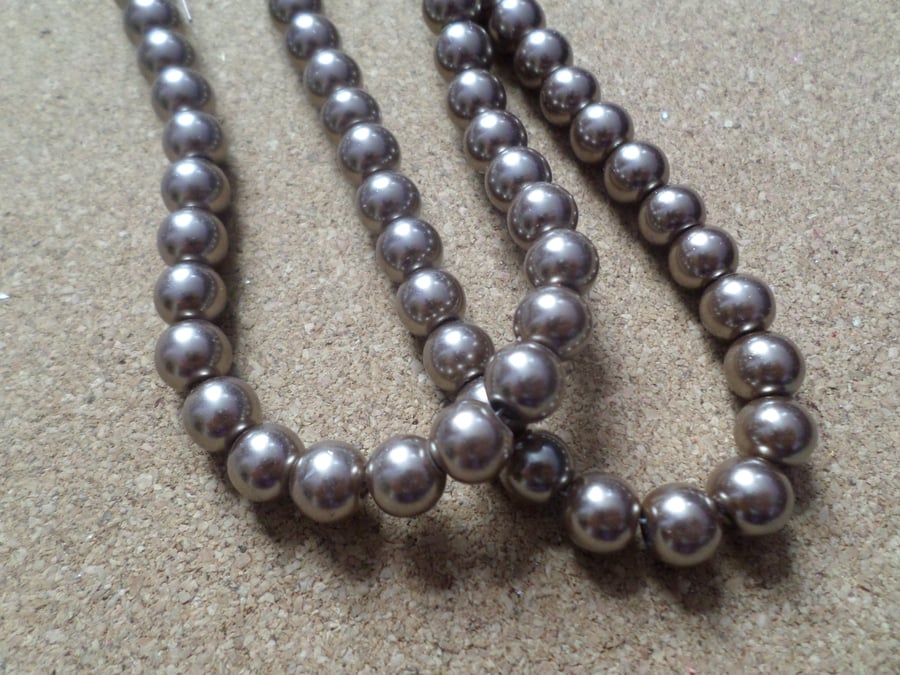 50 x Glass Pearl Beads - Round - 8mm - Mushroom 