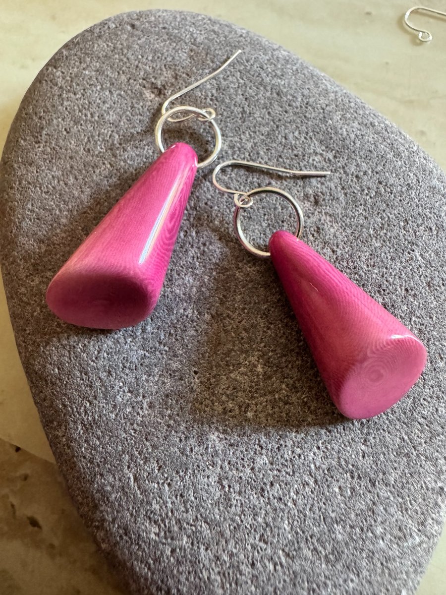 Pink cone Tagua nut BoHo dangle earrings