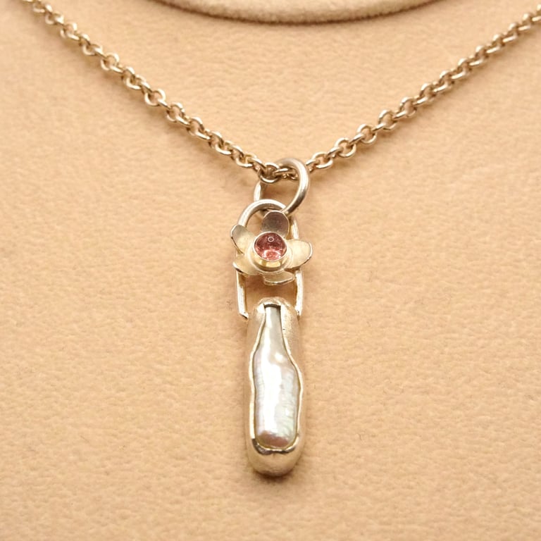 Pearl and Tourmaline Pendant Silver Handmade