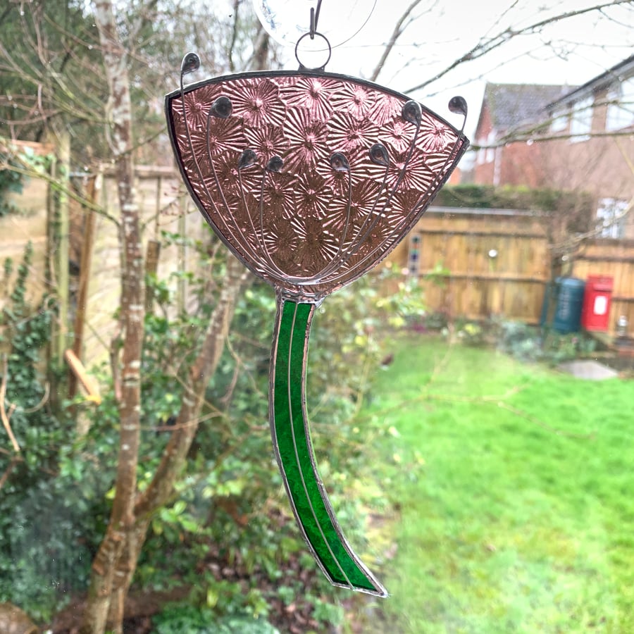 Stained Glass Cow Parsley Suncatcher - Handmade Hanging Decoration - Pink