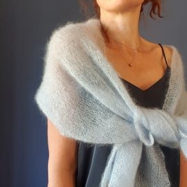 Mohair women scarf, Luxurious silk stole, Hand knitted women shawl