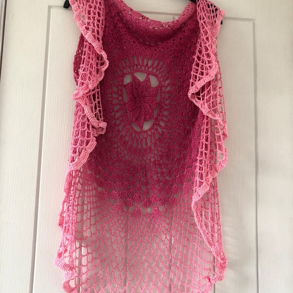 Pretty pink ombré waistcoat crochet size 8-14