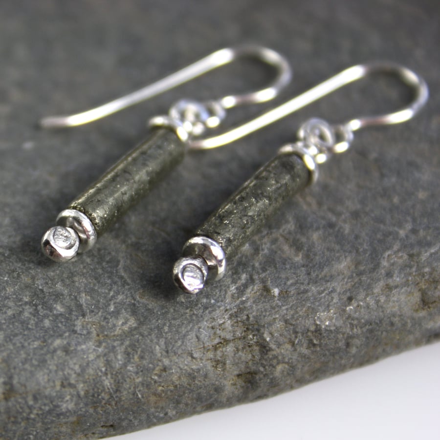 Scrolls silver and iron pyrite earrings