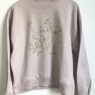  Womens organic cotton sweatshirt purple rose gold wild meadow  print 
