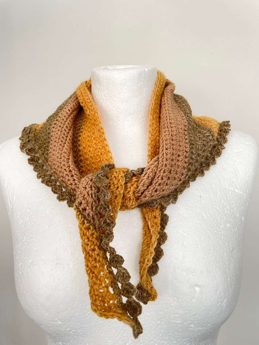 Naturally dyed crochet  wool triangle scarf 