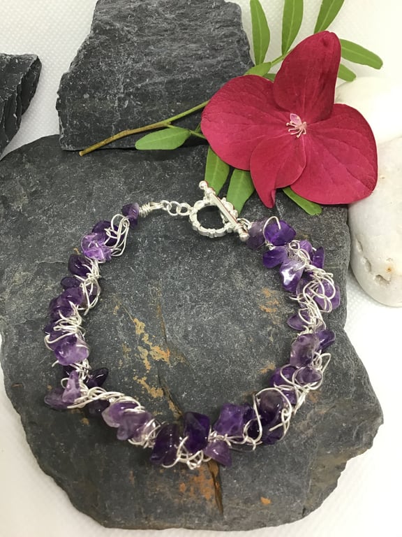 Amethyst Wire Crochet Bracelet