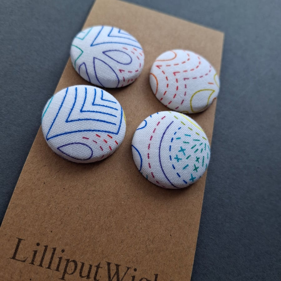 Set of four scrap bag buttons - Alison Glass white and multi cotton