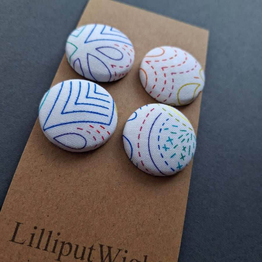 Set of four scrap bag buttons - Alison Glass white and multi cotton