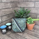 Upcycled Coffee Sack - Mini Shoulder Bag - Teal and Black Pattern