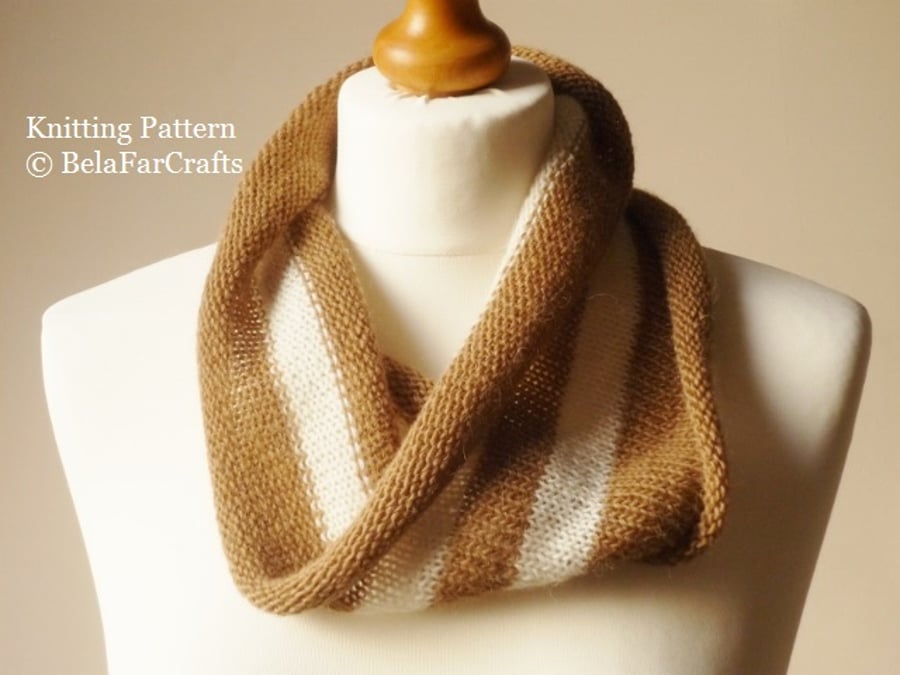 KNITTING PATTERN - Stripes Fine Wool Cowl - Beginners knitting project