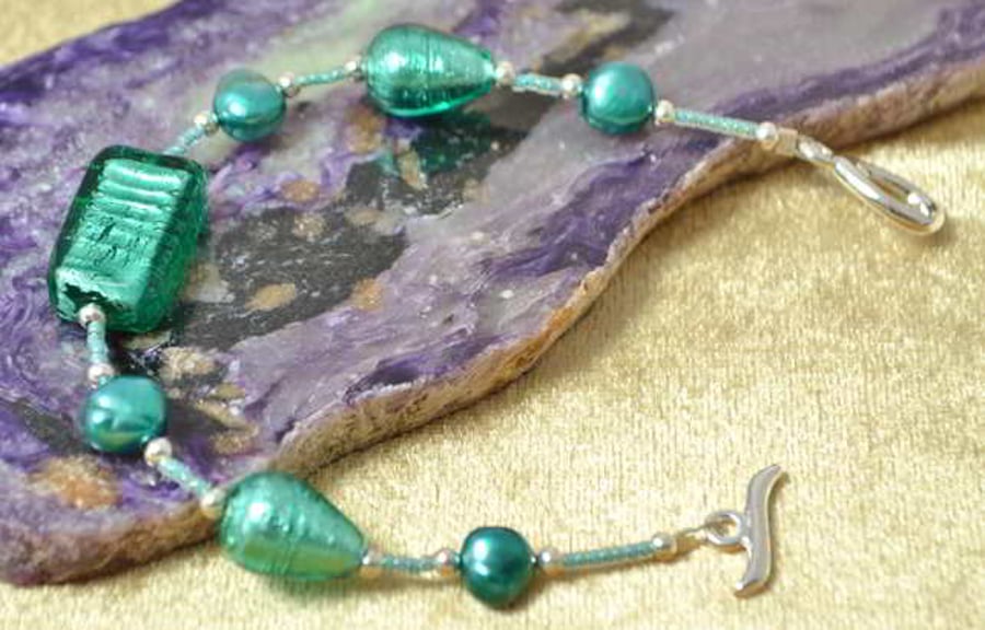 Verde Marino Murano Glass & Pearl Bracelet
