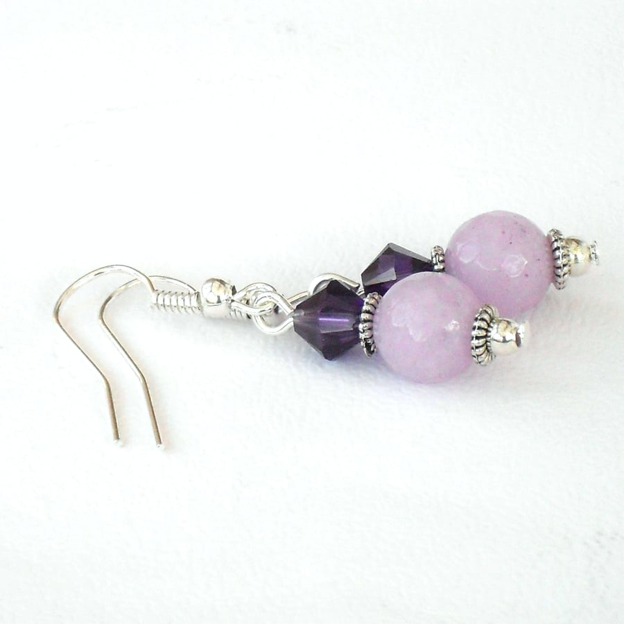Lavender jade handmade earrings, with Swarovski crystal