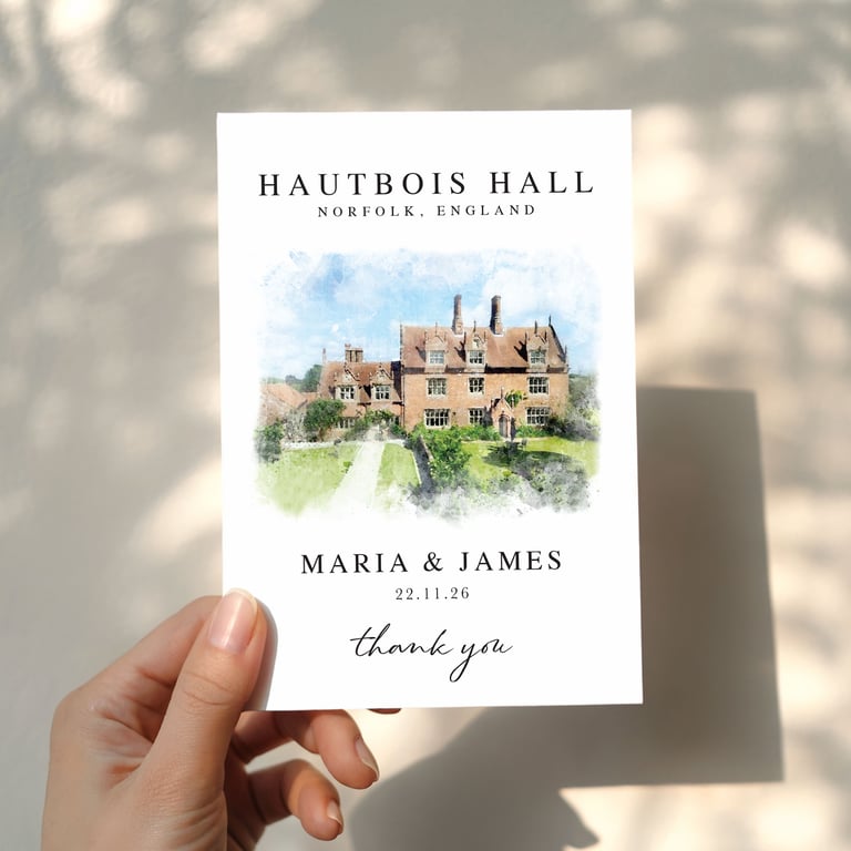 Personalised Wedding Thank You Card with Custom Venue Illustration