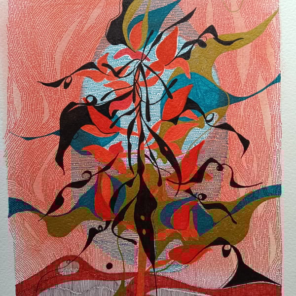 In the garden 4, Ink abstract illustration, floral contemporary 