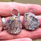 Silver crackle design earrings, lightweight and sparkly handmade gold