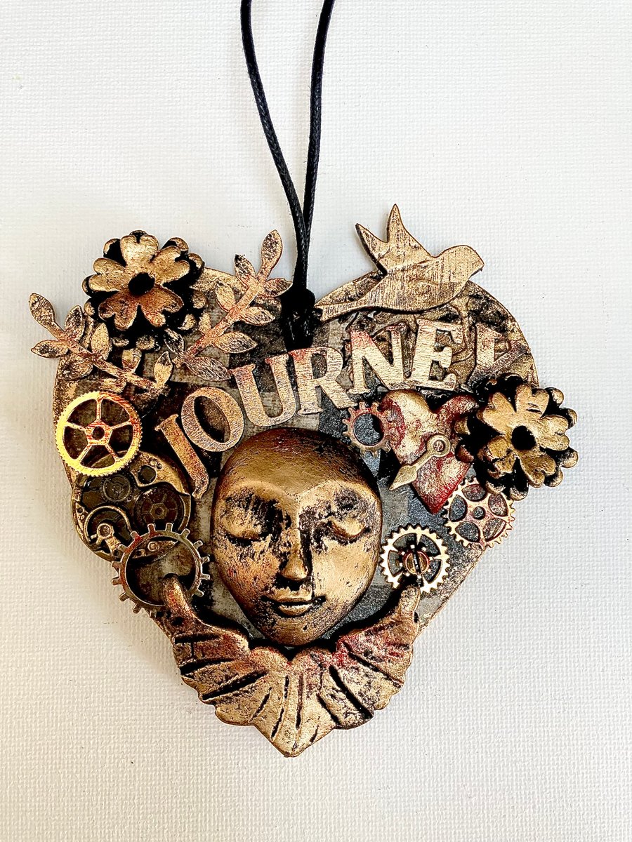 Steampunk Hanging Heart Home Hanging Decoration Mixed Media Art