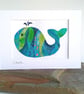 A multicoloured batik 'Whale' fabric picture - 7x5 inches including mount