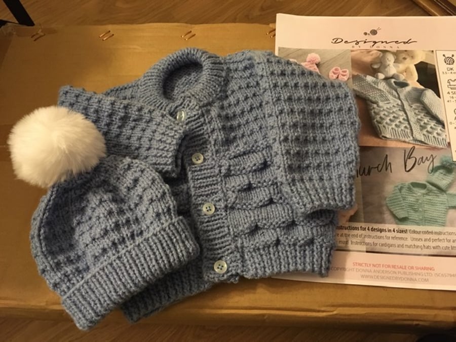 Cardigan and matching Bobble Hat - Age 0-3 months