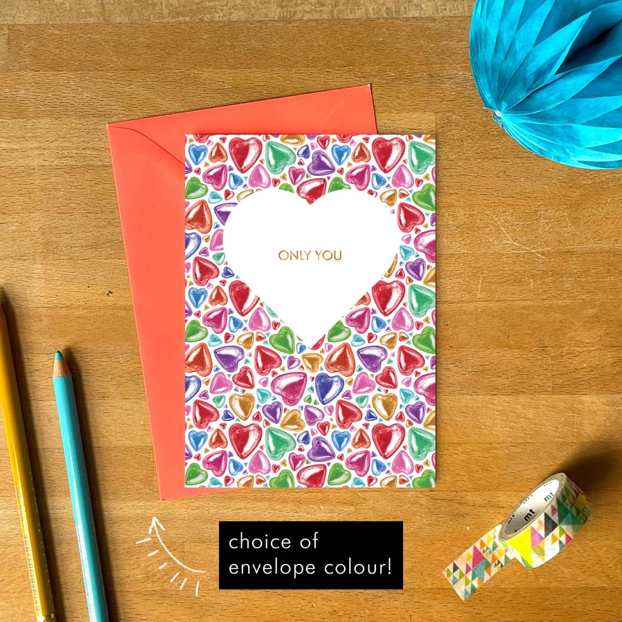 Rainbow Valentine's Pride Card – Only You Hearts with Colourful Envelope