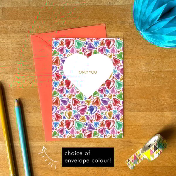 Rainbow Valentine's Pride Card – Only You Hearts with Colourful Envelope