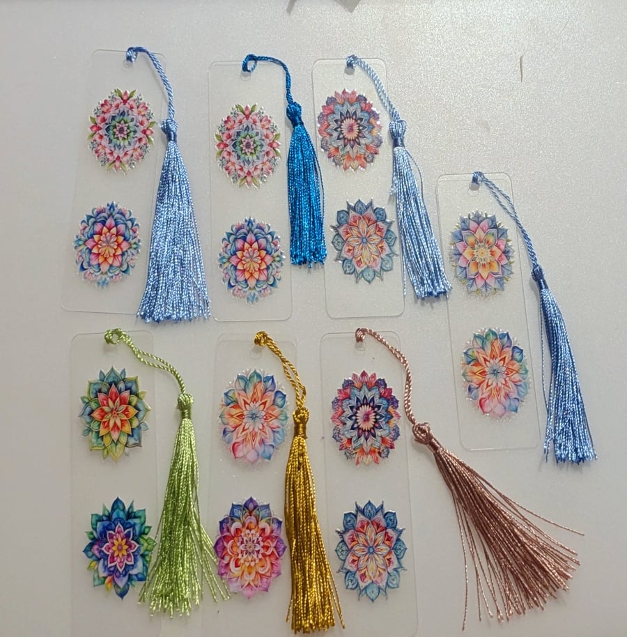 Acrylic abstract pattern theme bookmark with tassel 