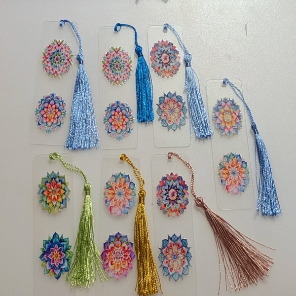 Acrylic abstract pattern theme bookmark with tassel 