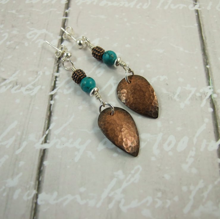 Earrings, Sterling Silver, Teal Howlite and Ham... - Folksy