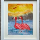 Wool Felted Flamingos painting