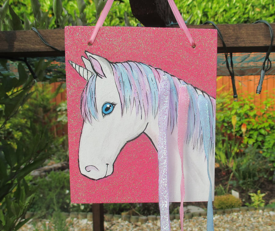 Unicorn Hair Clip Holder Organiser Original Art Painting Picture OOAK Gift 