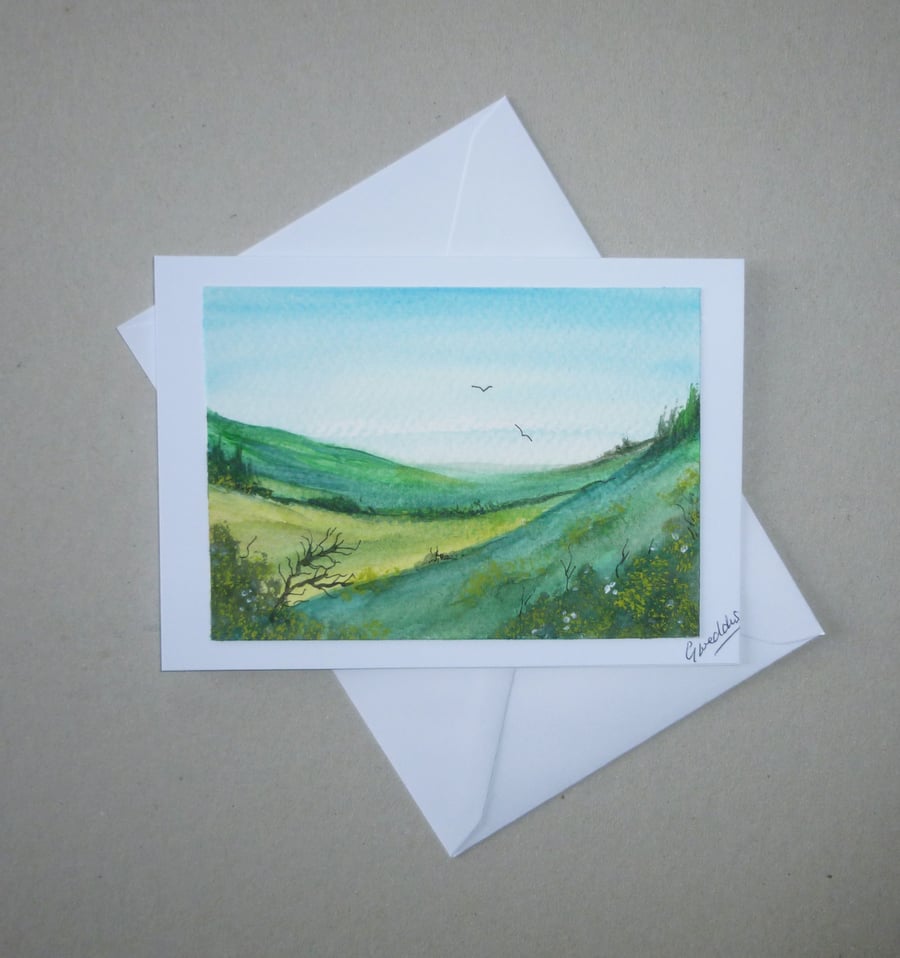 original art hand painted landscape greetings card ( ref FA 4 M1 )