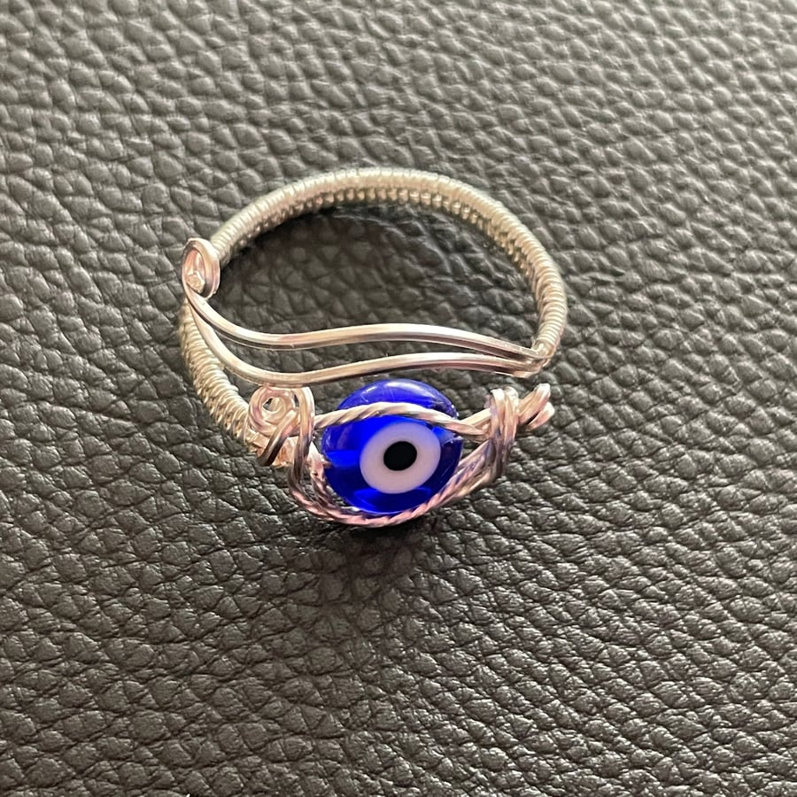 Large Evil Eye Copper Wire Fashion Ring - Size 10-12 (u-y)