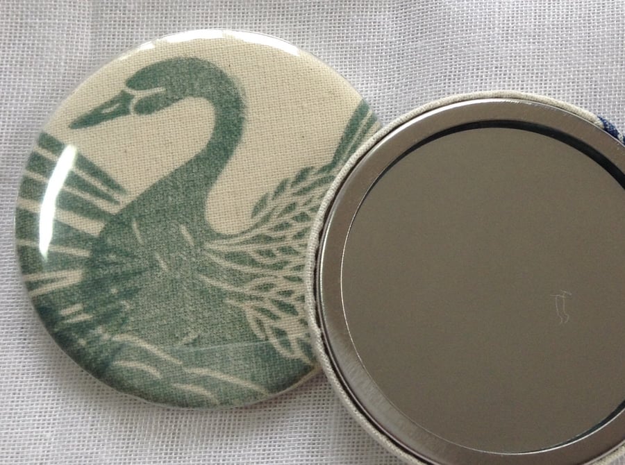 Hand Printed Swan Pocket Mirror